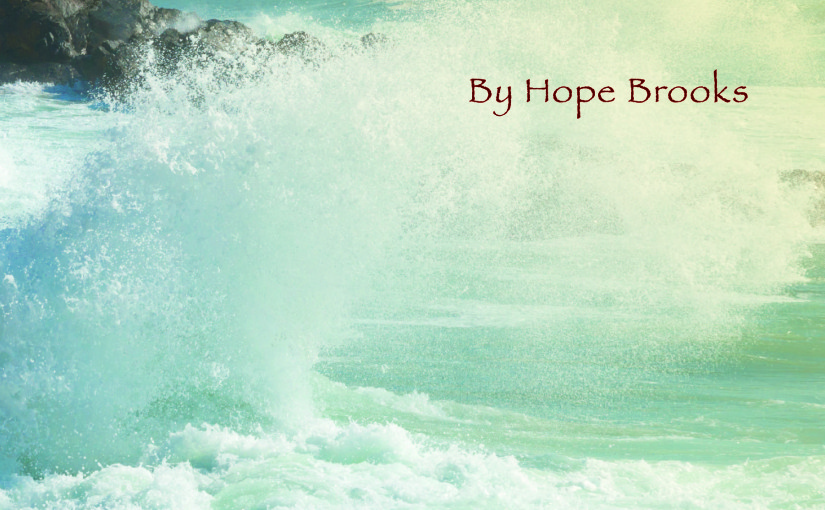 Vertical book cover with teal ocean waves